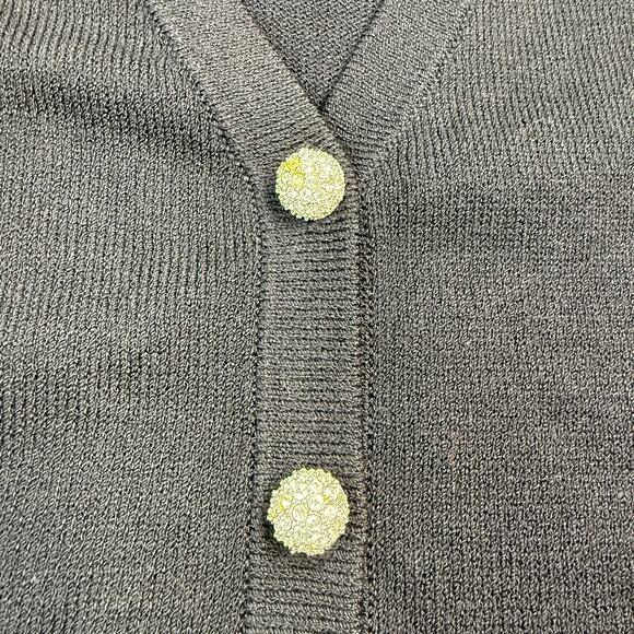 St. John Basics Santana Knit Black Cardigan Size S Jeweled Buttons Shoulder Pads - Picture 10 of 16